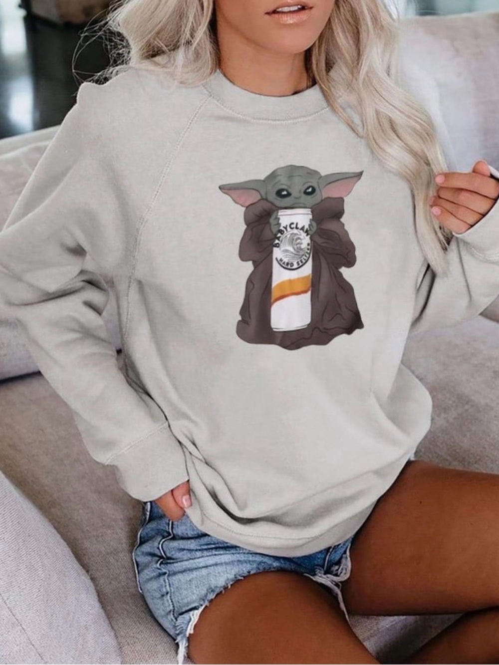 Sheshow "Baby Yoda Holding Baby Claw Hard Seltzer" graphic sweatshirt